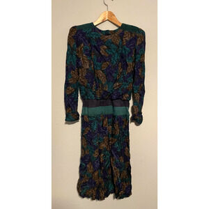 Vintage Patty O Neil Womens Midi Dress 8 Petite Floral Rayon Pleated Cottagecore